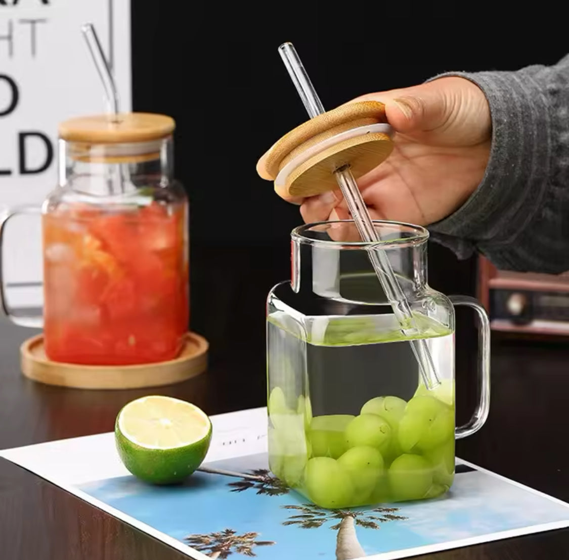 450ml Square Mug With Lid And Straw