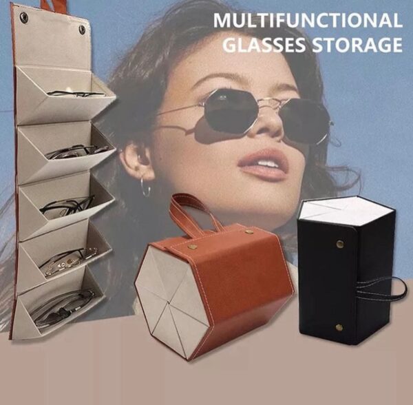 5 Slot Foldable Multiple PU Leather Sunglasses/Eyeglasses Travel Organizer Case