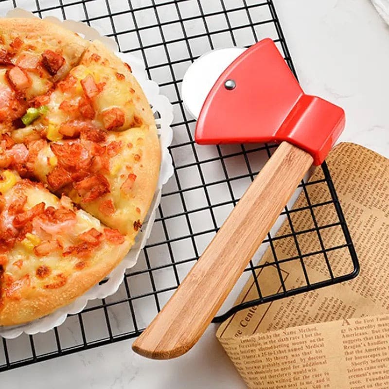 Axe Bamboo Handle Pizza Cutter